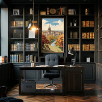Picturesque Autumn in Iconic European University Cityscape Poster PosterGoat