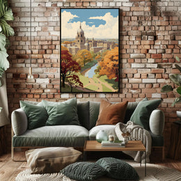 Picturesque Autumn in Iconic European University Cityscape Poster PosterGoat