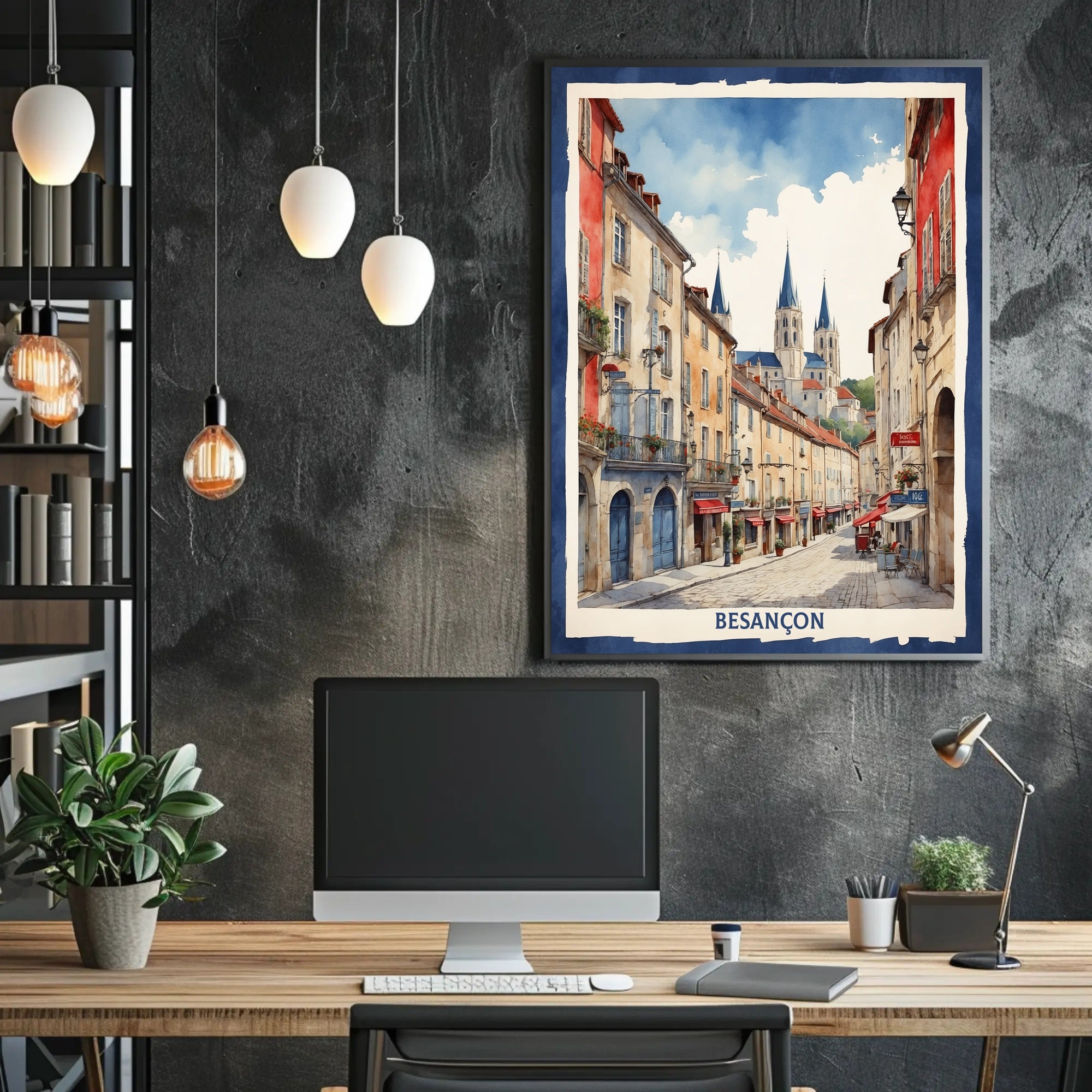 Picturesque Besançon Street Scene Travel Poster PosterGoat