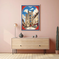 Picturesque Bourges Cathedral Street Scene Poster PosterGoat