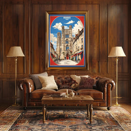 Picturesque Bourges Cathedral Street Scene Poster PosterGoat