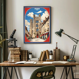 Picturesque Bourges Cathedral Street Scene Poster PosterGoat