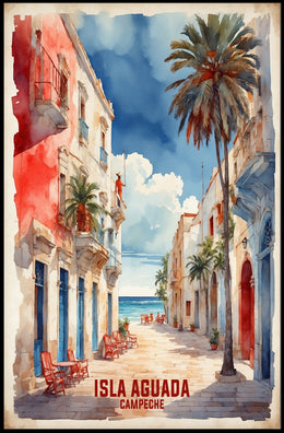 Picturesque Coastal Street Scene in Isla Aguada Travel Poster PosterGoat