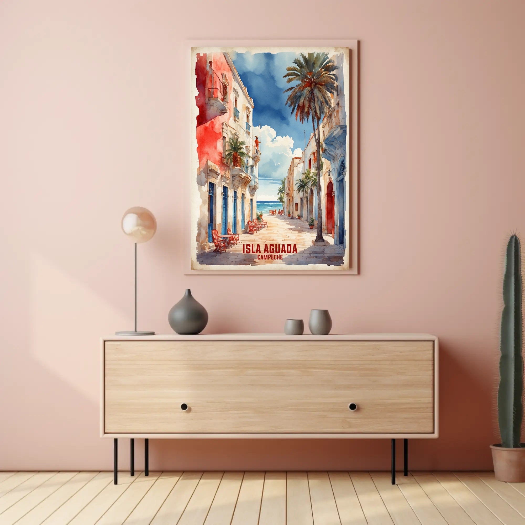 Picturesque Coastal Street Scene in Isla Aguada Travel Poster PosterGoat