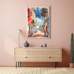 Picturesque Coastal Street Scene in Isla Aguada Travel Poster PosterGoat