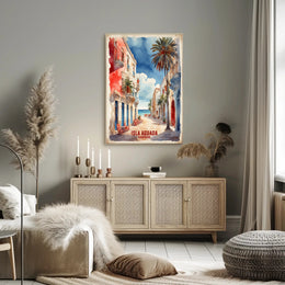 Picturesque Coastal Street Scene in Isla Aguada Travel Poster PosterGoat