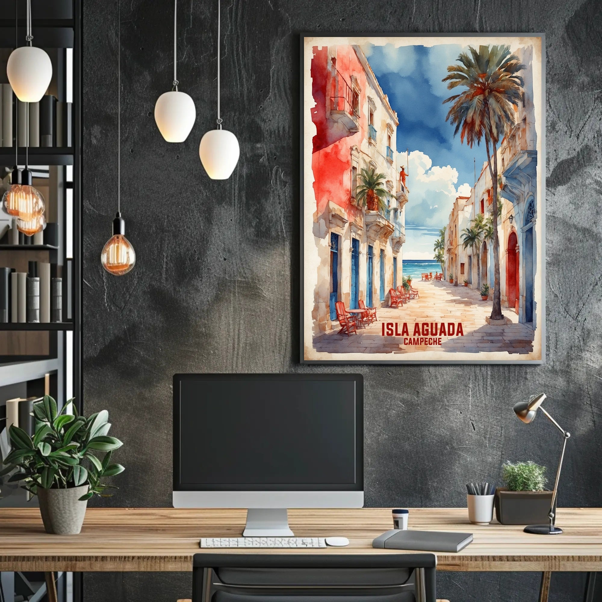 Picturesque Coastal Street Scene in Isla Aguada Travel Poster PosterGoat