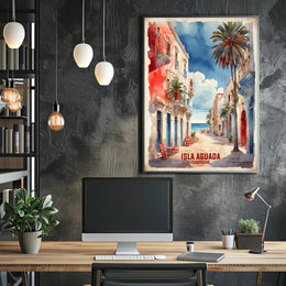 Picturesque Coastal Street Scene in Isla Aguada Travel Poster PosterGoat