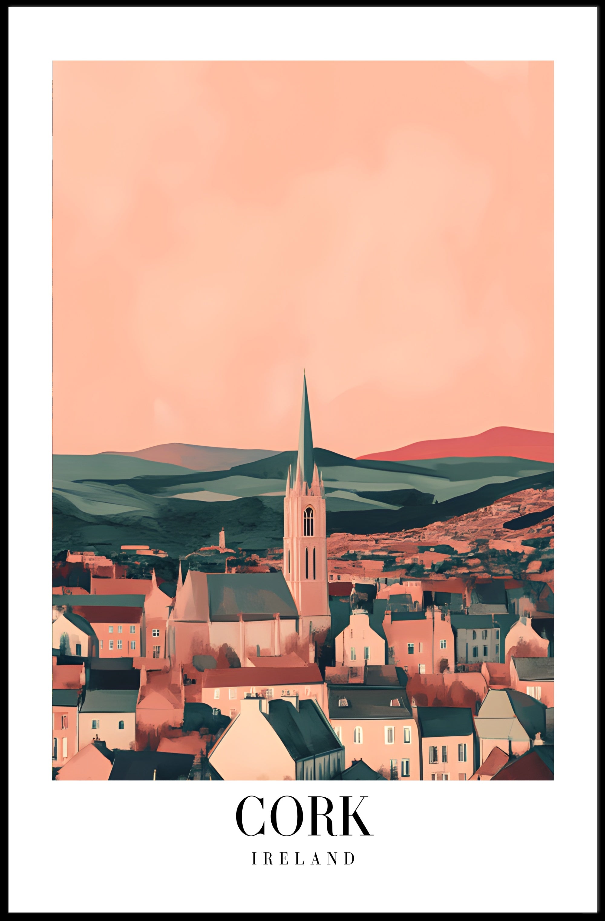 Picturesque Cork Cityscape with Church Spire Urban or Cityscape Poster PosterGoat
