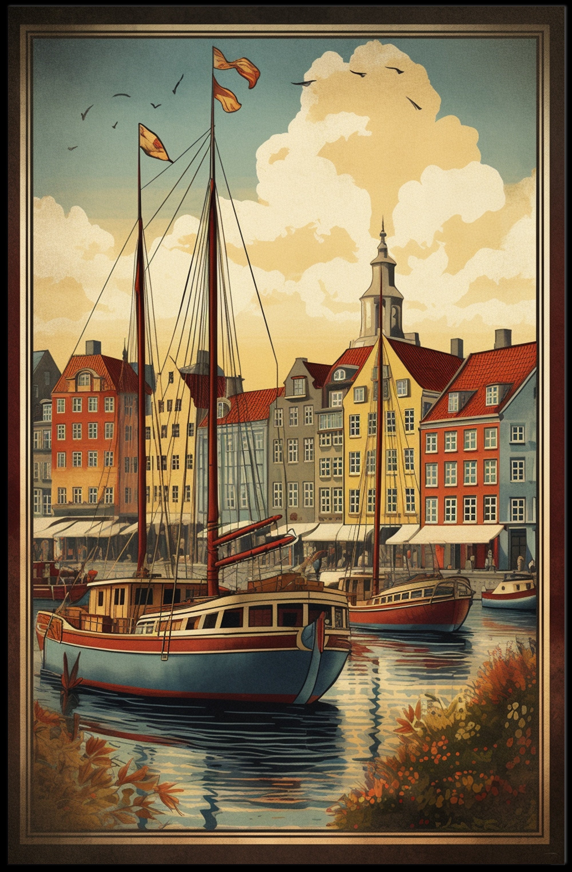 Picturesque European Harbor Travel Poster PosterGoat