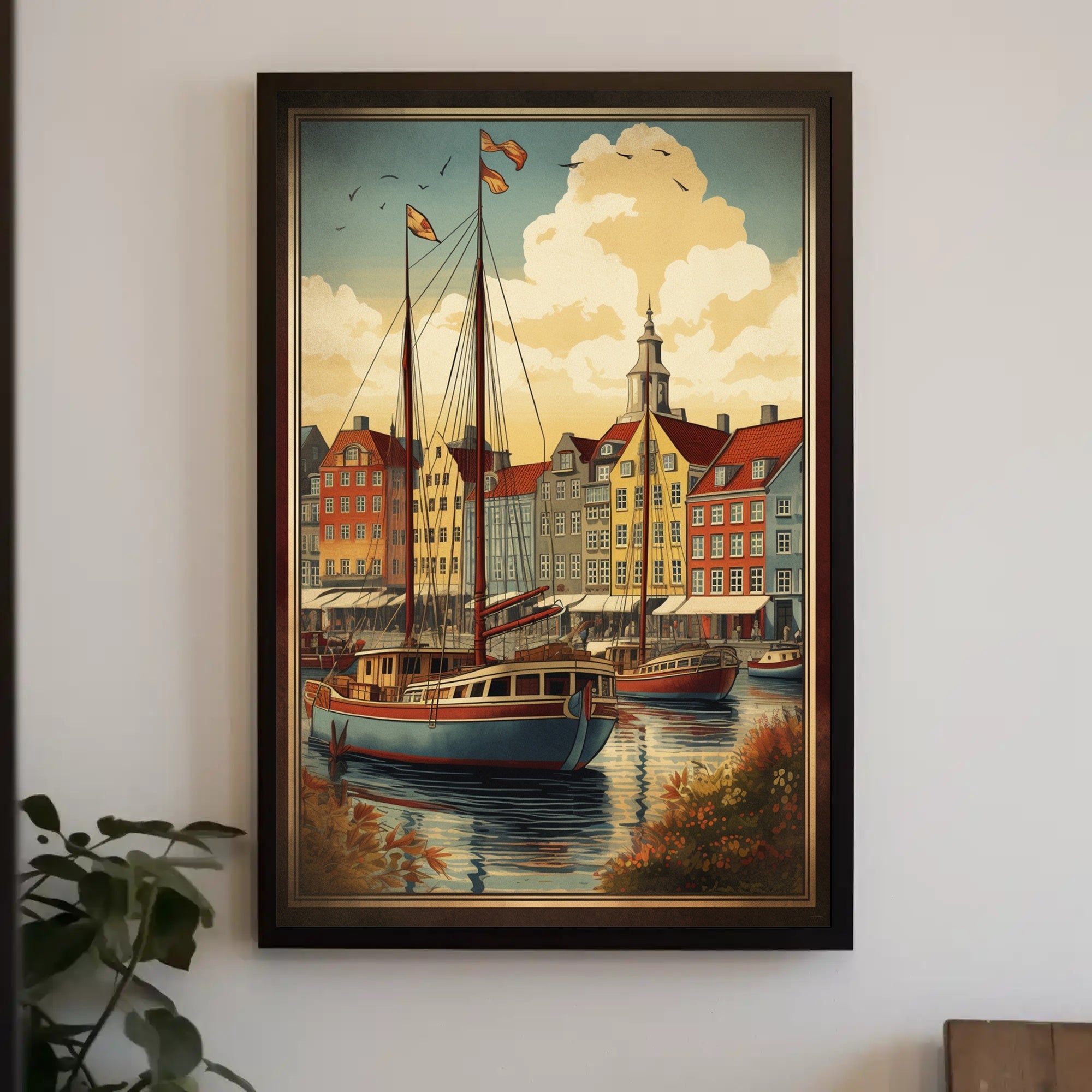 Picturesque European Harbor Travel Poster PosterGoat