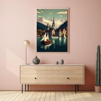 Picturesque European Lakeside Town Vintage Travel Poster PosterGoat