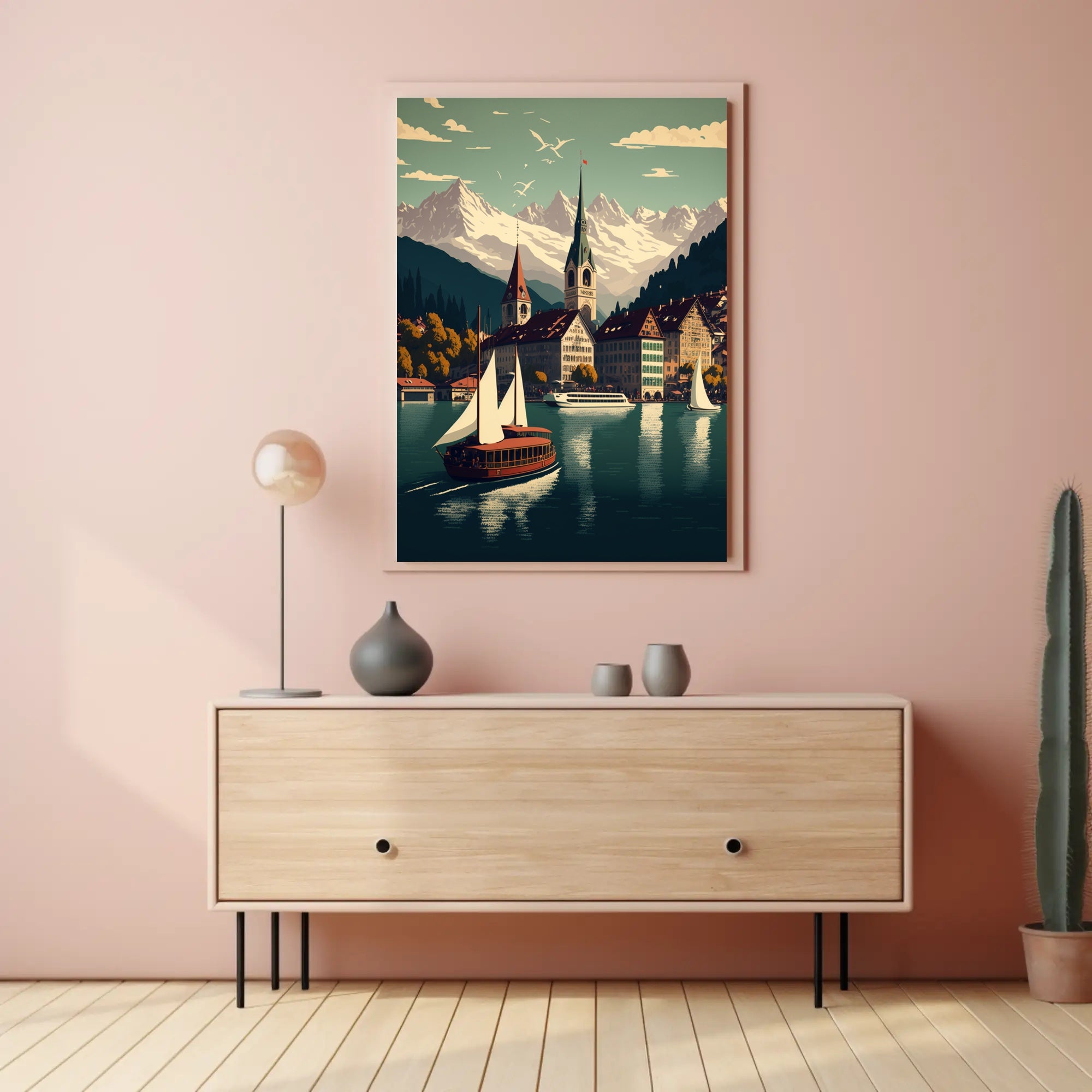 Picturesque European Lakeside Town Vintage Travel Poster PosterGoat
