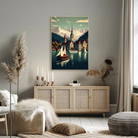 Picturesque European Lakeside Town Vintage Travel Poster PosterGoat