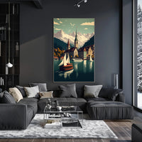 Picturesque European Lakeside Town Vintage Travel Poster PosterGoat