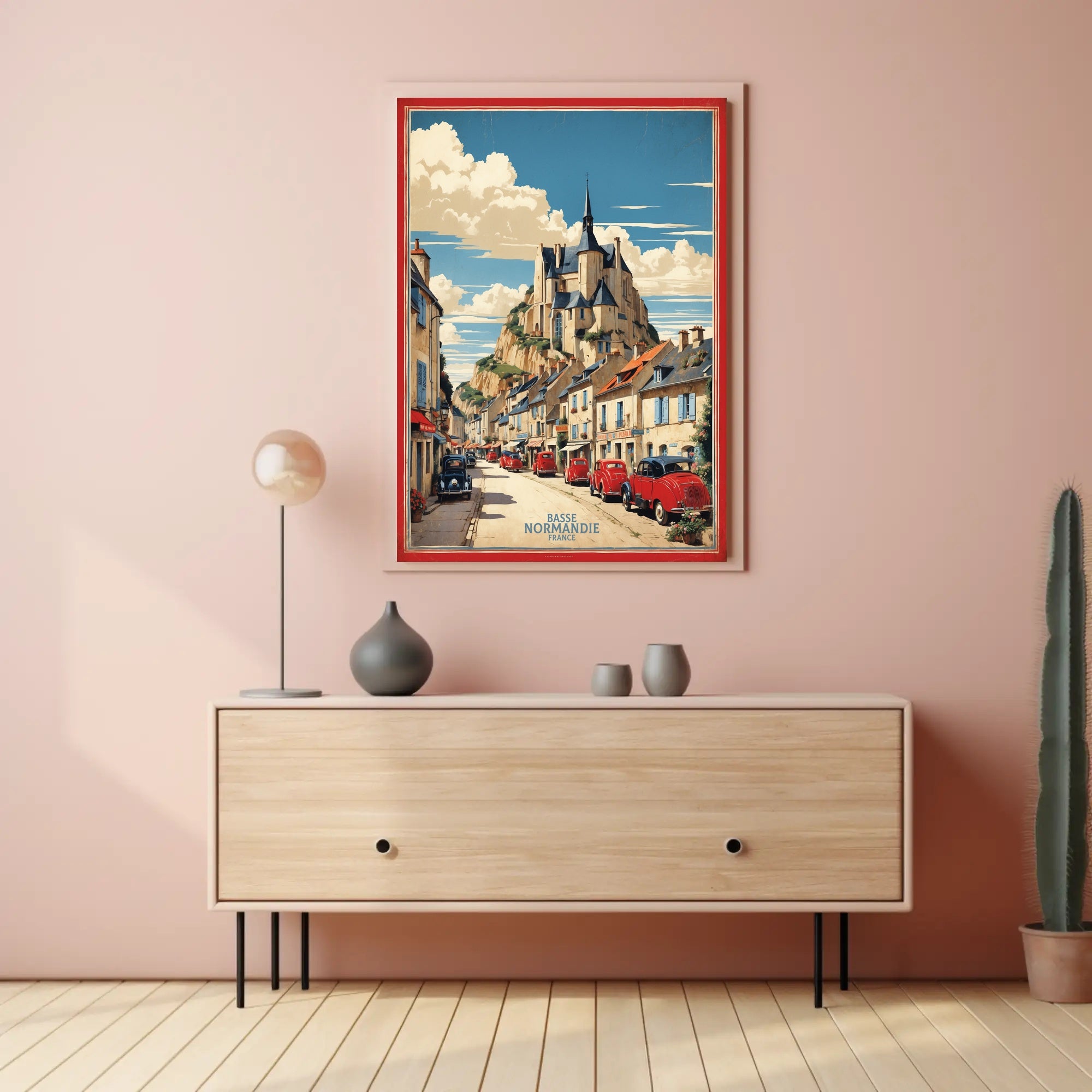 Picturesque French Village Scene with Castle – Travel Poster PosterGoat
