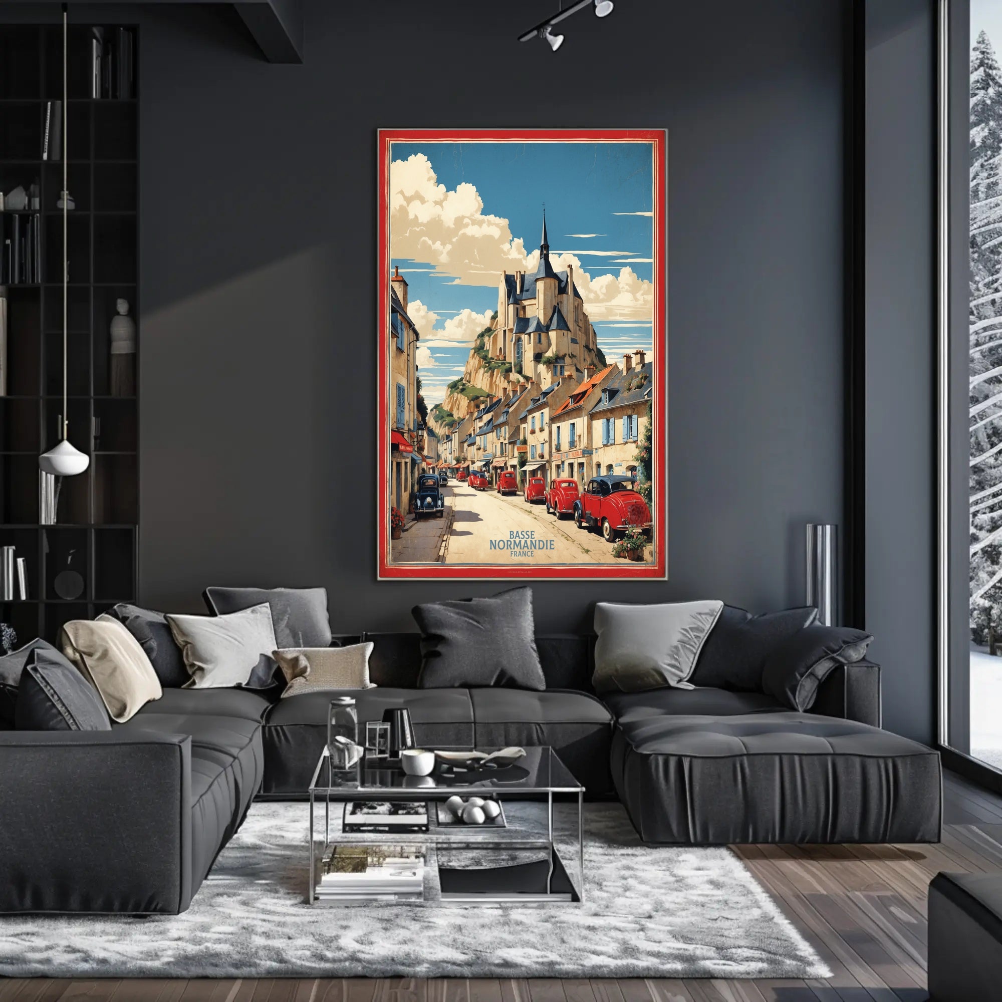 Picturesque French Village Scene with Castle – Travel Poster PosterGoat