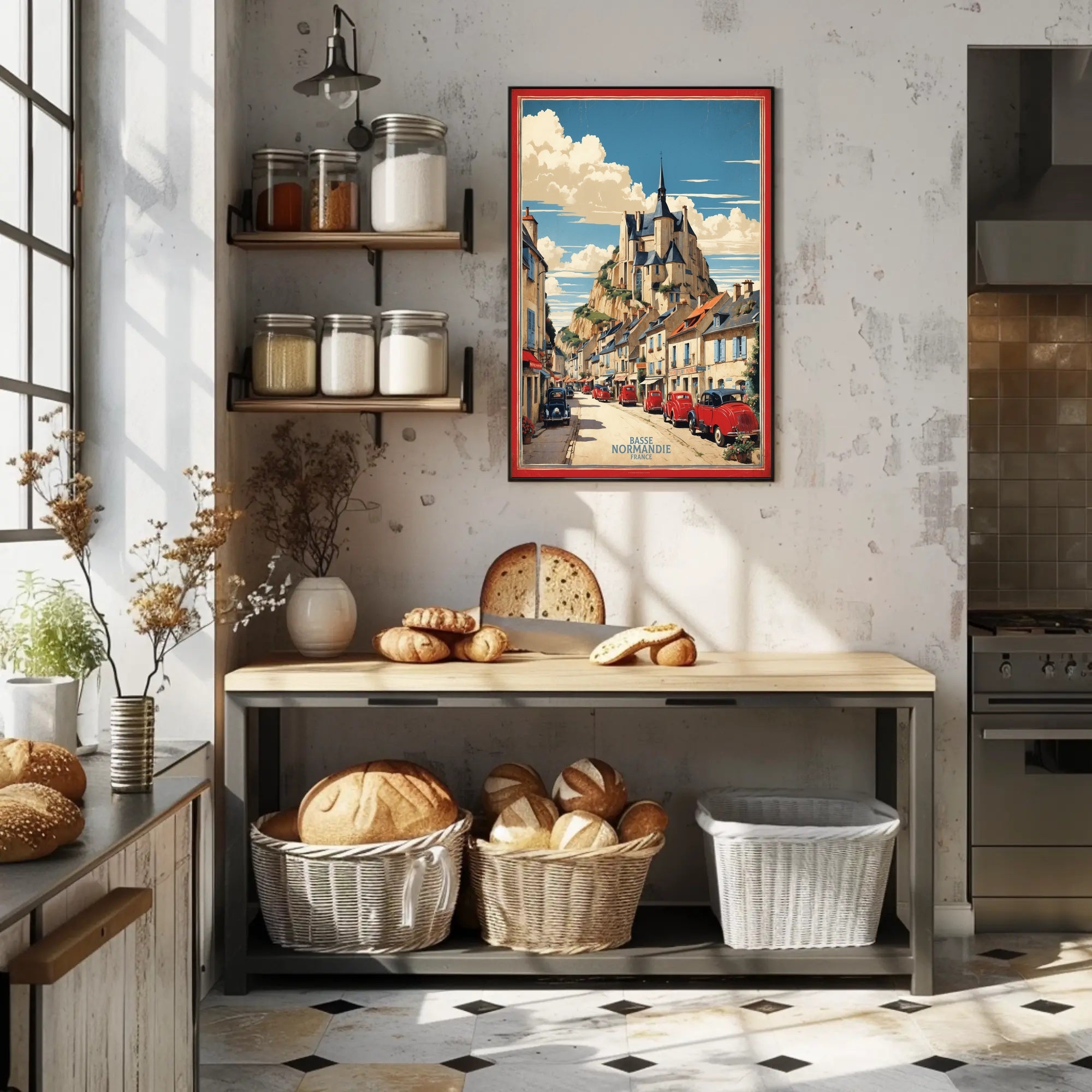 Picturesque French Village Scene with Castle – Travel Poster PosterGoat
