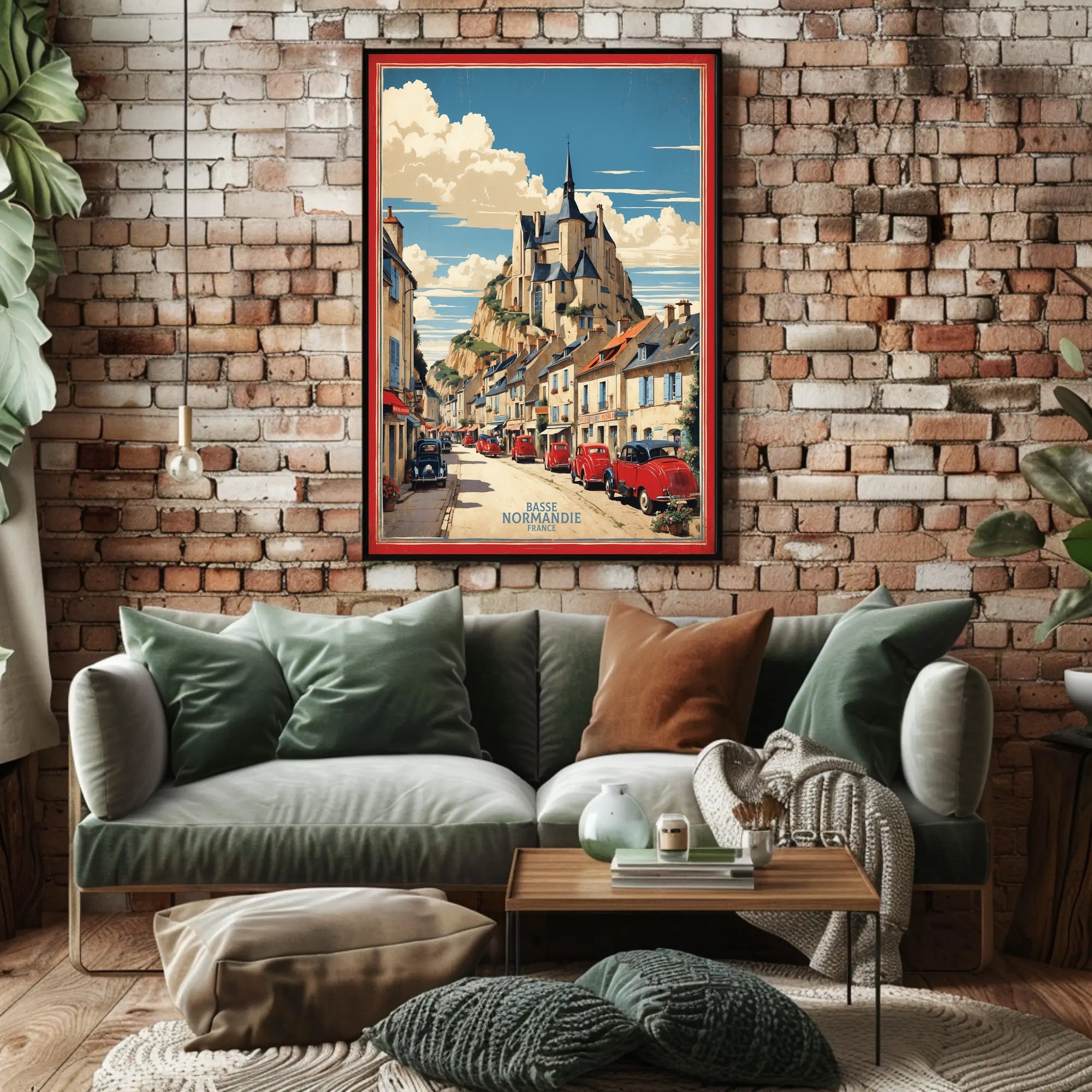 Picturesque French Village Scene with Castle – Travel Poster PosterGoat