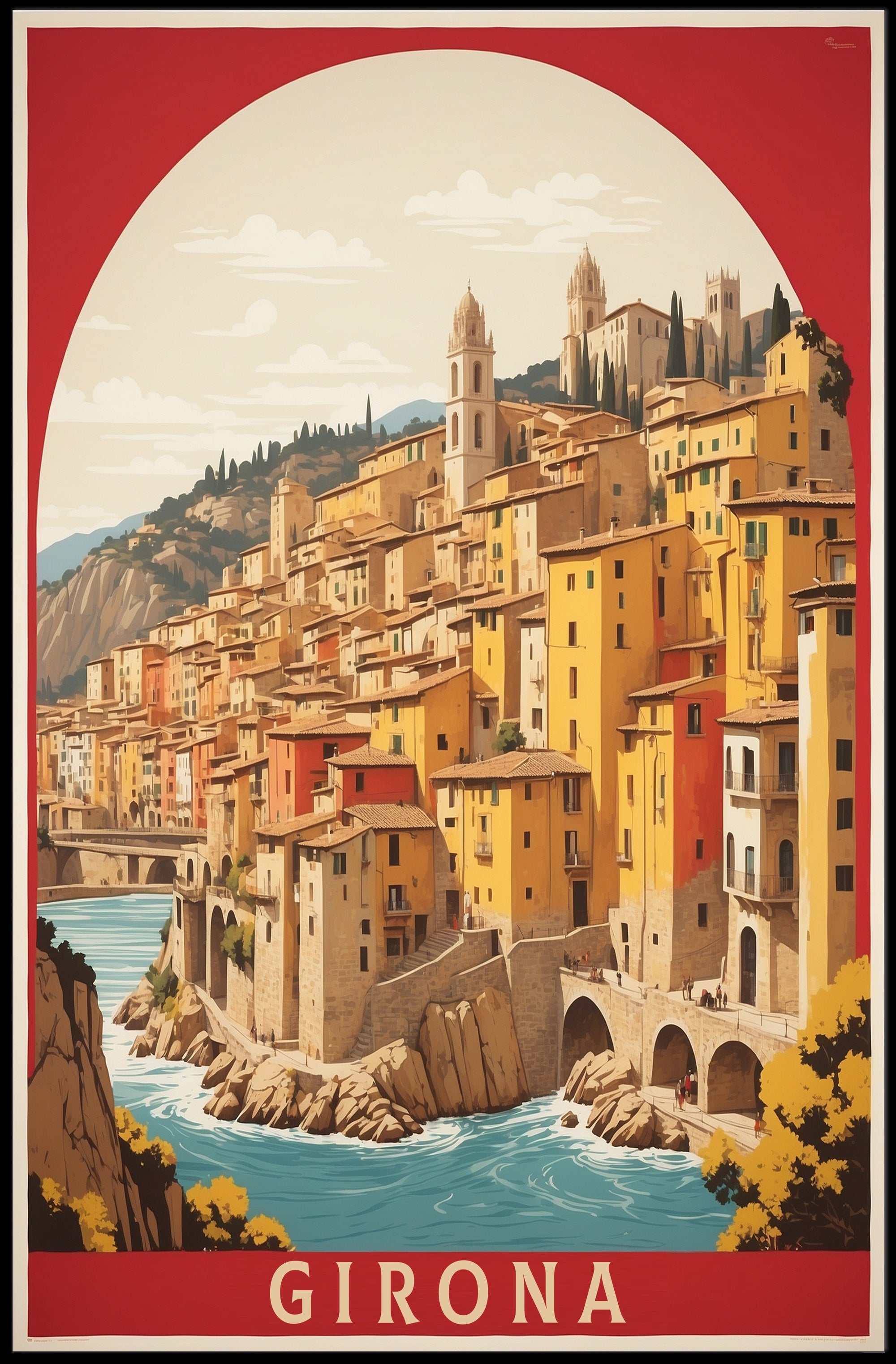 Picturesque Girona River View: Urban or Cityscape Poster PosterGoat