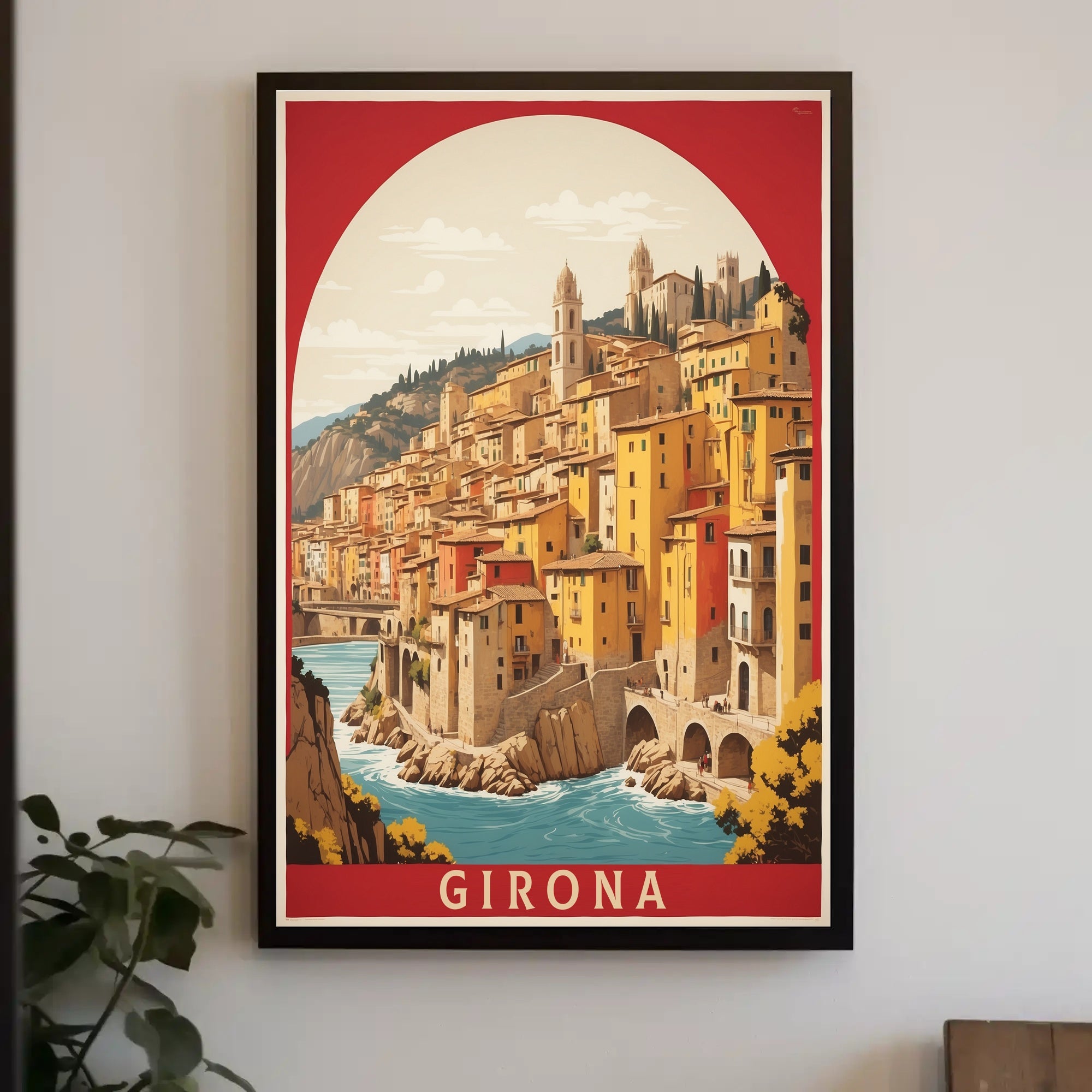 Picturesque Girona River View: Urban or Cityscape Poster PosterGoat