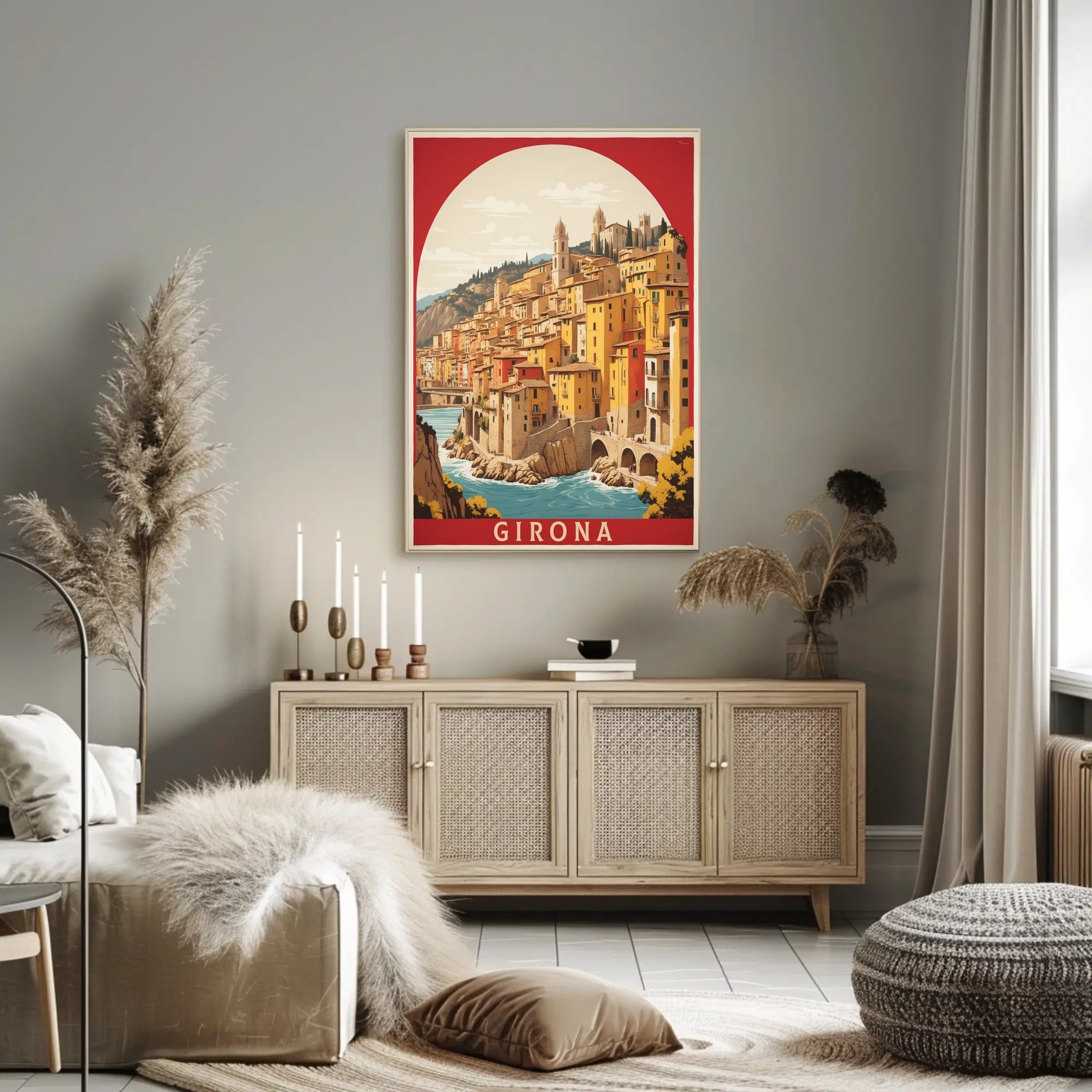 Picturesque Girona River View: Urban or Cityscape Poster PosterGoat