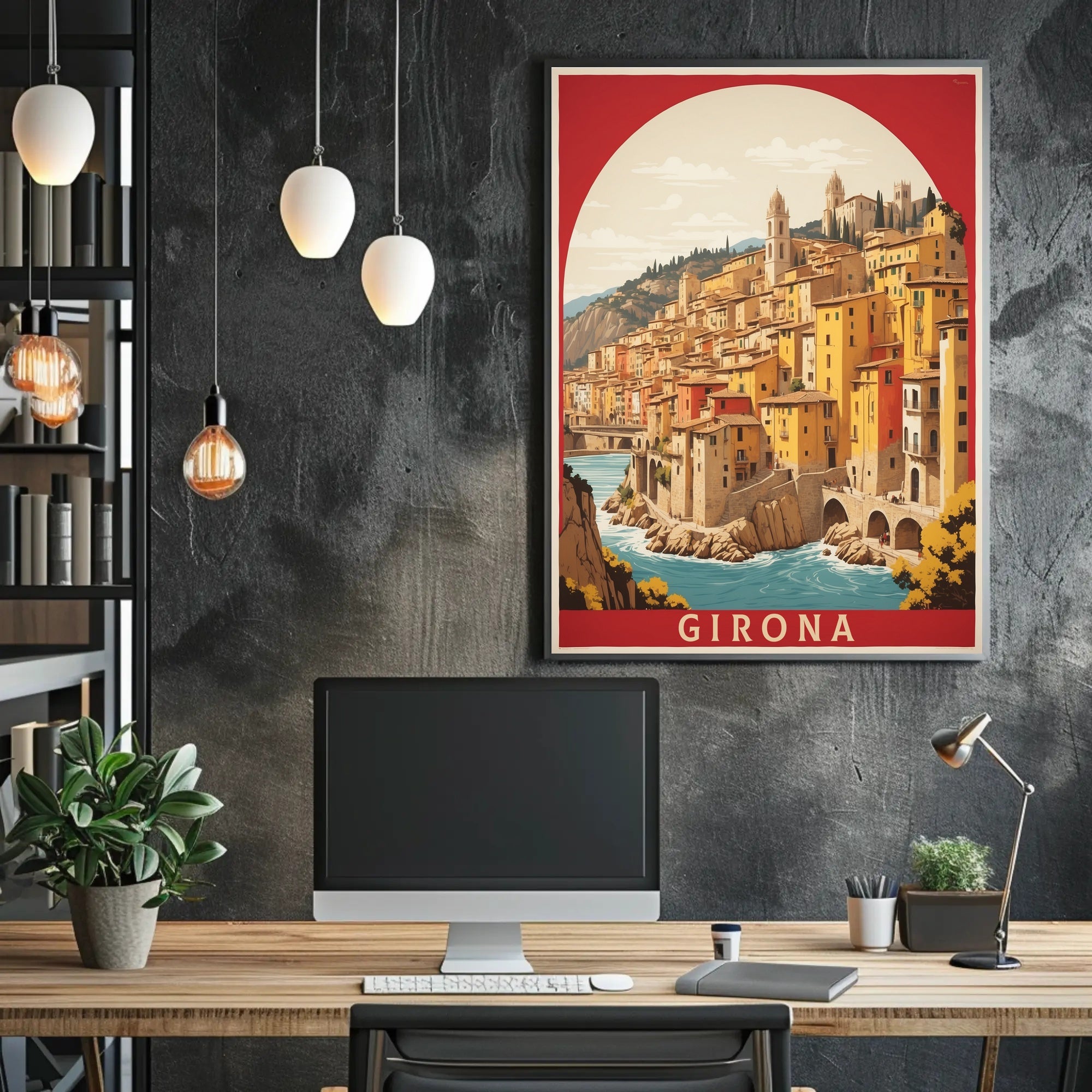 Picturesque Girona River View: Urban or Cityscape Poster PosterGoat