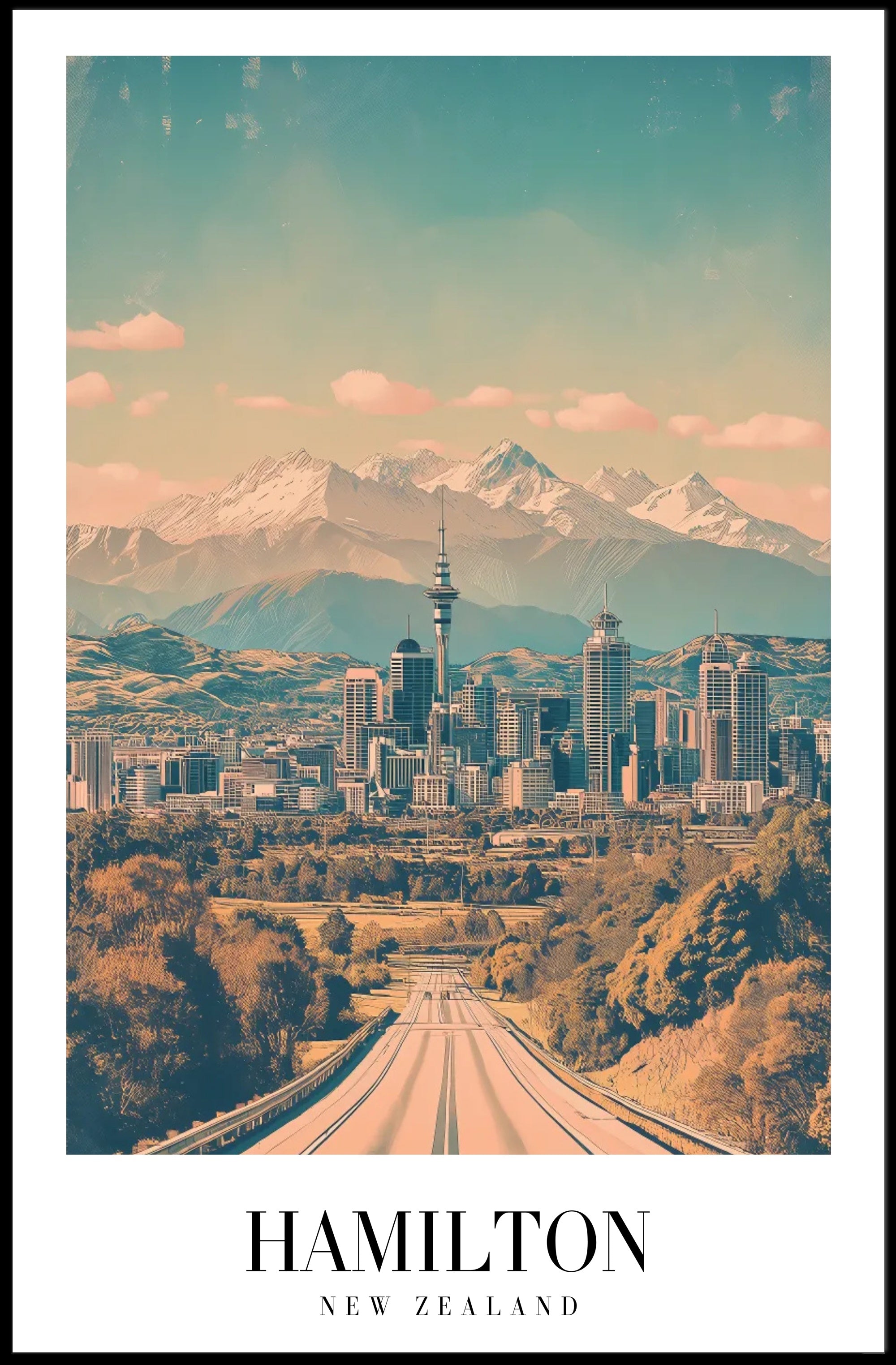Picturesque Hamilton Cityscape Poster with Vintage Travel Vibes PosterGoat