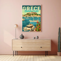 Picturesque Harbor in Greece Vintage Travel Poster PosterGoat