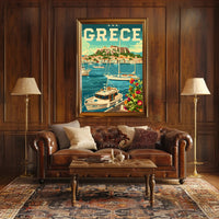 Picturesque Harbor in Greece Vintage Travel Poster PosterGoat