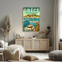 Picturesque Harbor in Greece Vintage Travel Poster PosterGoat