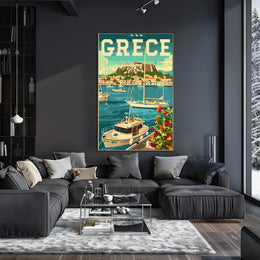 Picturesque Harbor in Greece Vintage Travel Poster PosterGoat
