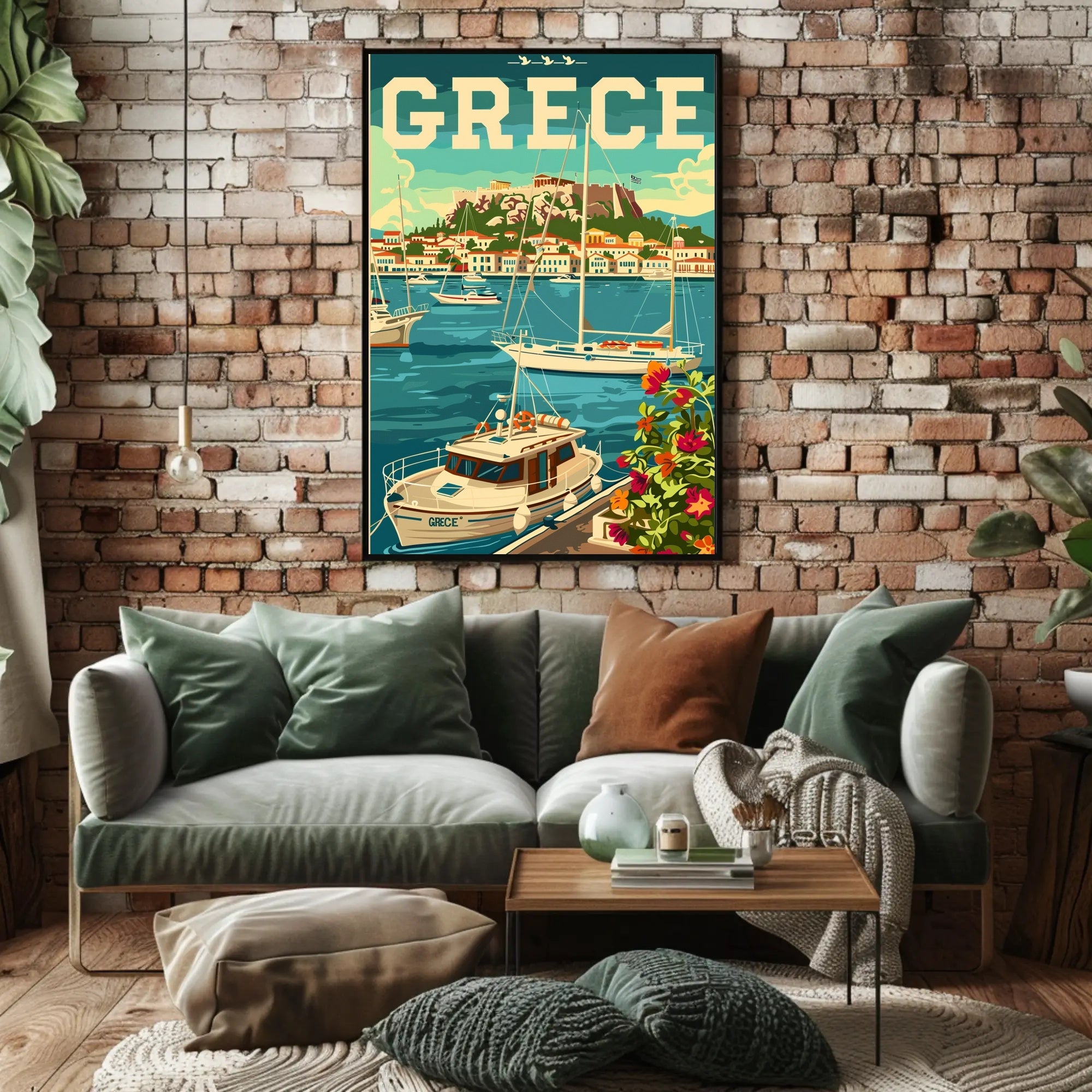 Picturesque Harbor in Greece Vintage Travel Poster PosterGoat