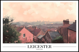 Picturesque Leicester Cityscape Print with Red Brick Houses Urban or Cityscape Poster PosterGoat