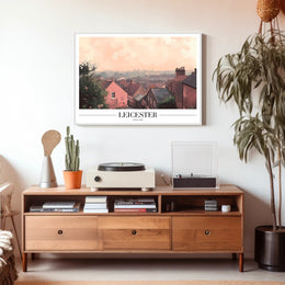 Picturesque Leicester Cityscape Print with Red Brick Houses Urban or Cityscape Poster PosterGoat