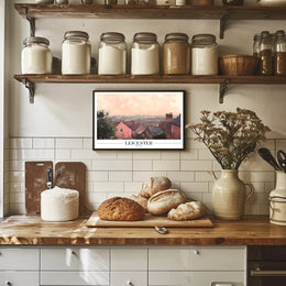 Picturesque Leicester Cityscape Print with Red Brick Houses Urban or Cityscape Poster PosterGoat
