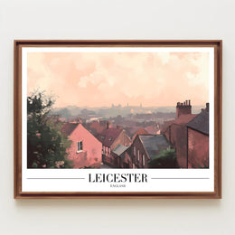 Picturesque Leicester Cityscape Print with Red Brick Houses Urban or Cityscape Poster PosterGoat