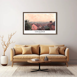 Picturesque Leicester Cityscape Print with Red Brick Houses Urban or Cityscape Poster PosterGoat