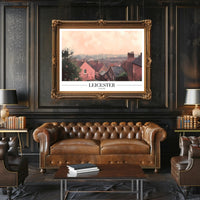 Picturesque Leicester Cityscape Print with Red Brick Houses Urban or Cityscape Poster PosterGoat