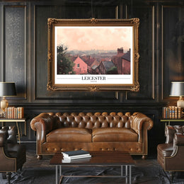 Picturesque Leicester Cityscape Print with Red Brick Houses Urban or Cityscape Poster PosterGoat