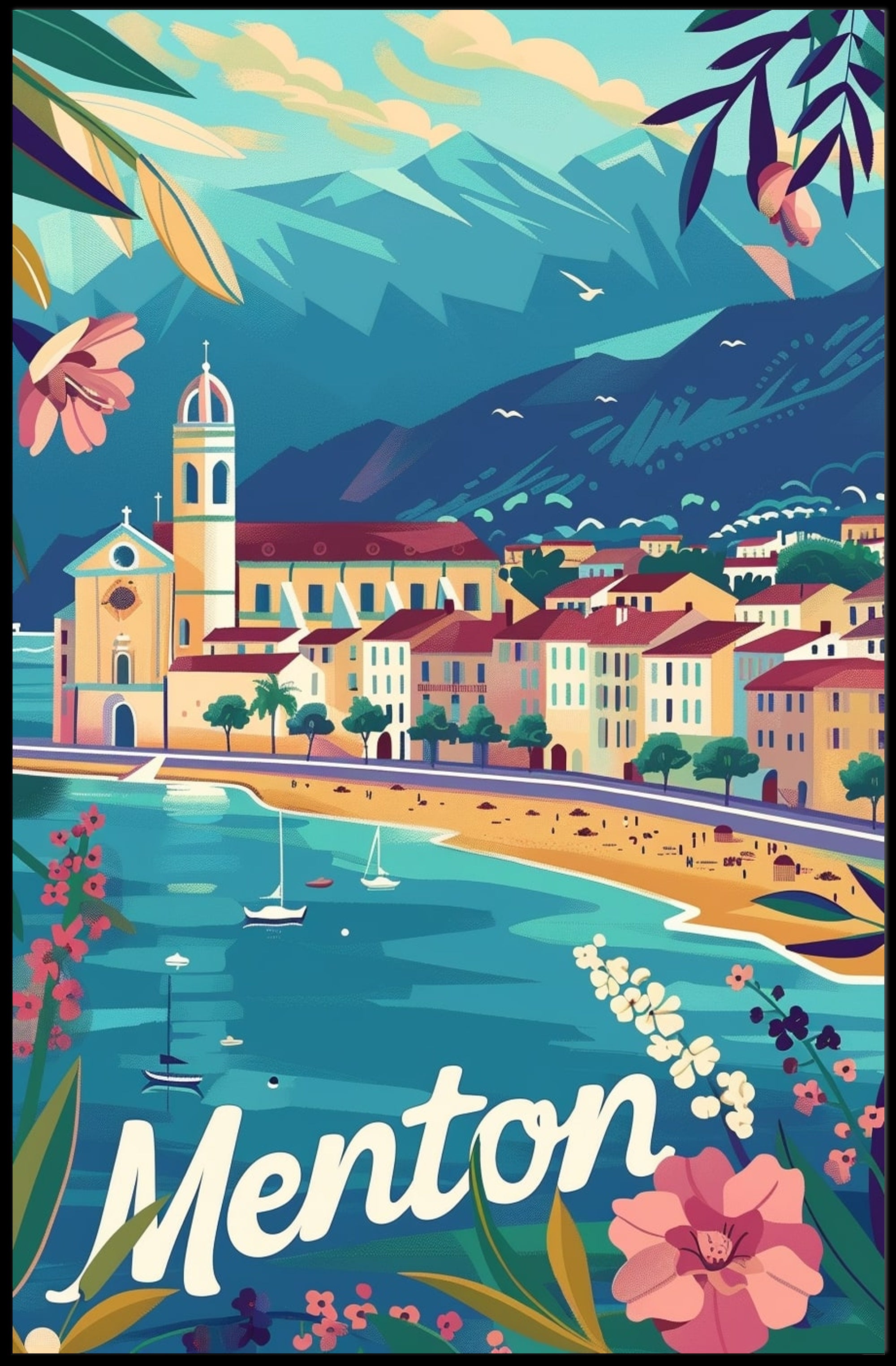 Picturesque Menton Seaside Travel Poster PosterGoat