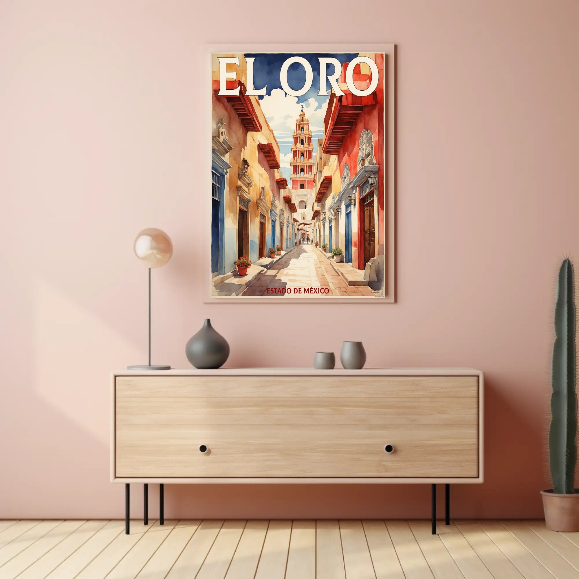 Picturesque Mexican Town Watercolor Travel Poster PosterGoat