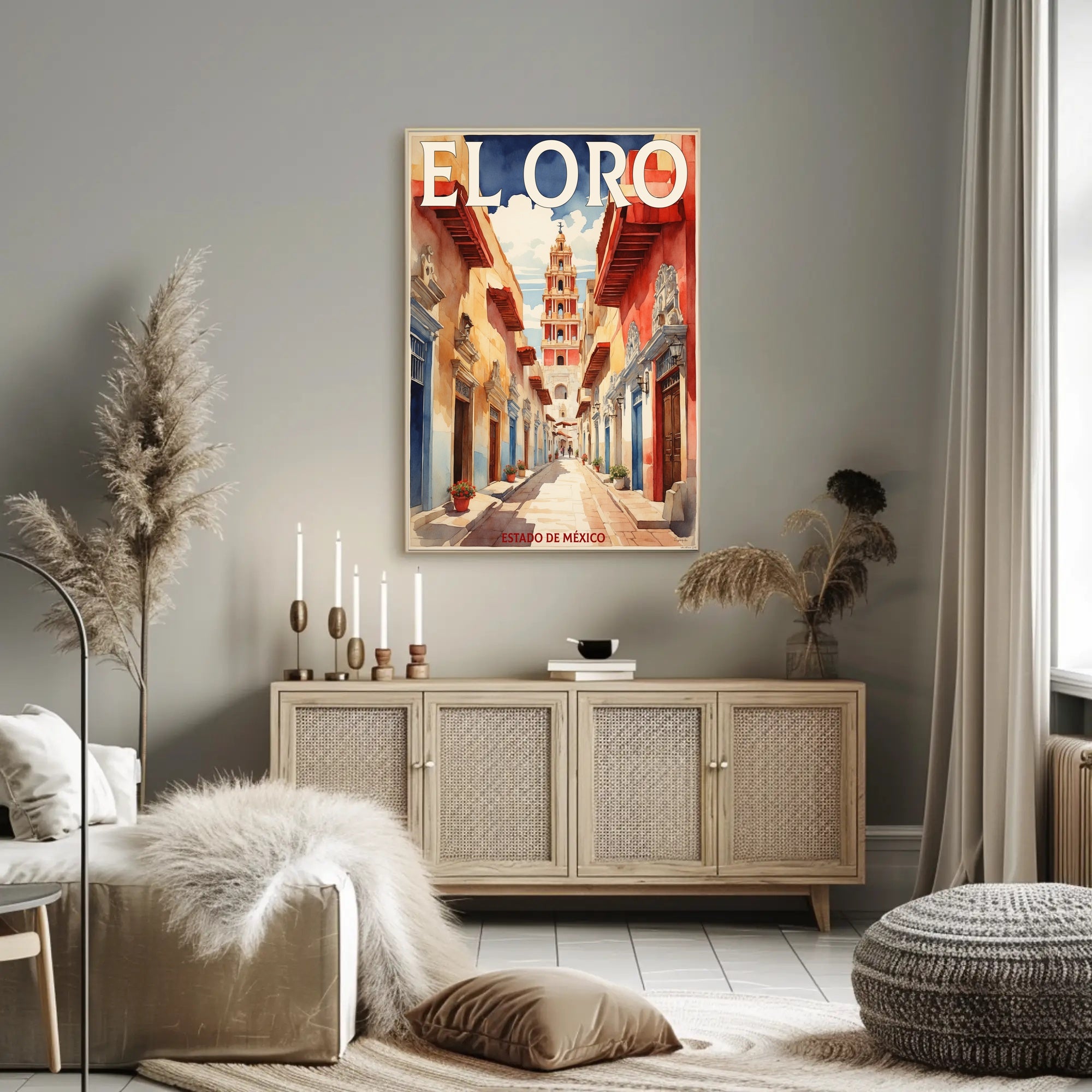 Picturesque Mexican Town Watercolor Travel Poster PosterGoat