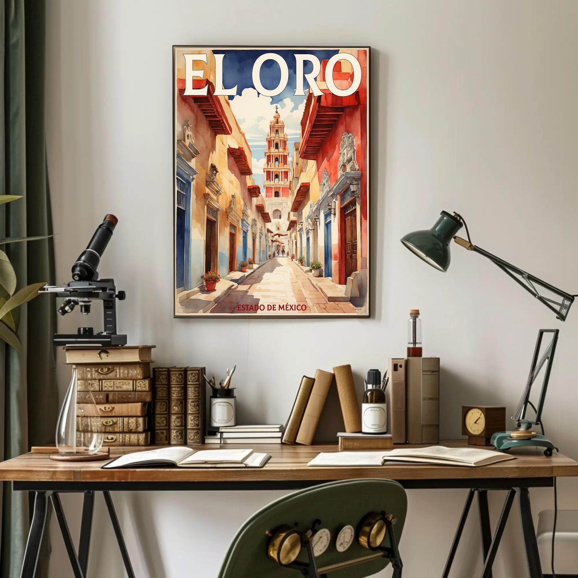 Picturesque Mexican Town Watercolor Travel Poster PosterGoat