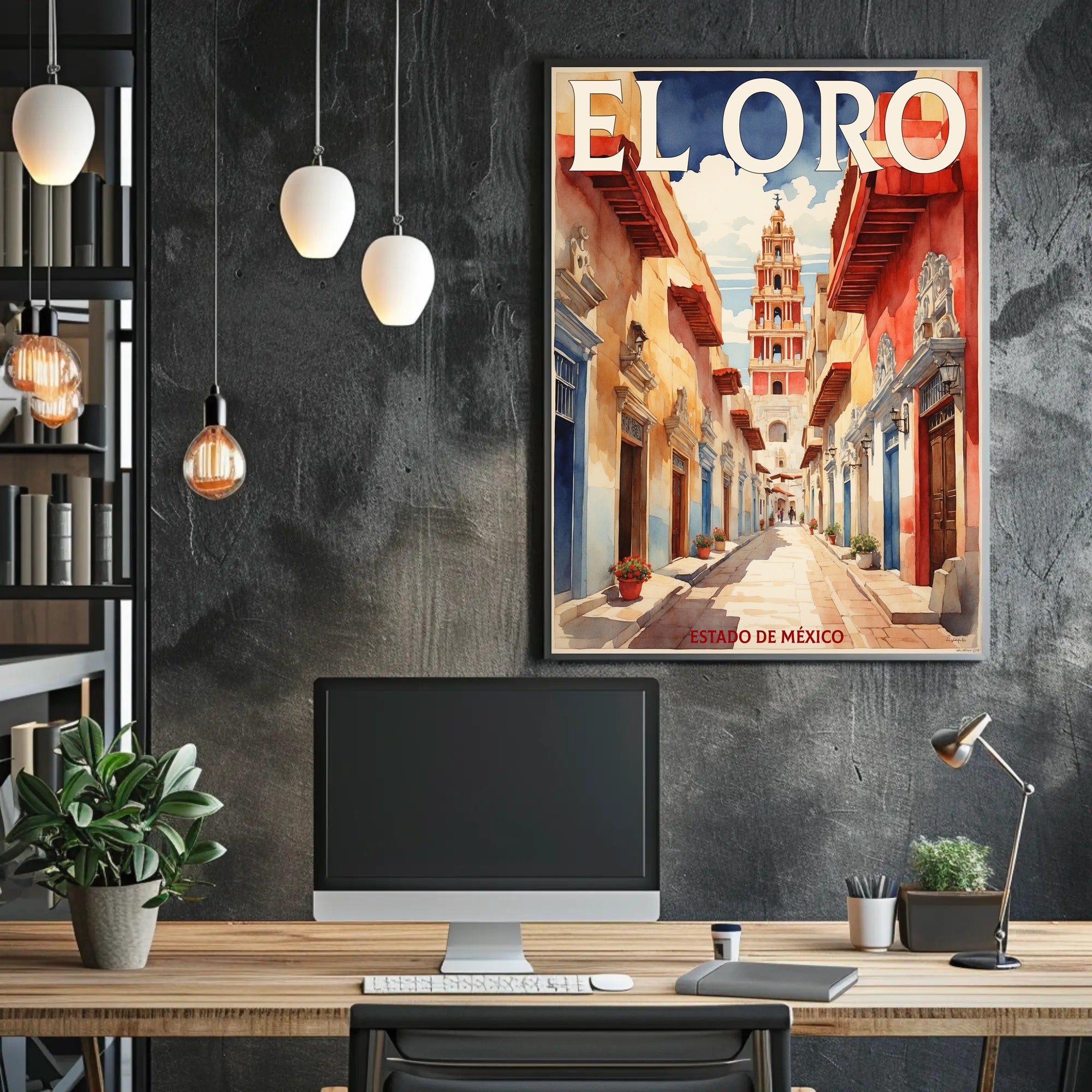 Picturesque Mexican Town Watercolor Travel Poster PosterGoat
