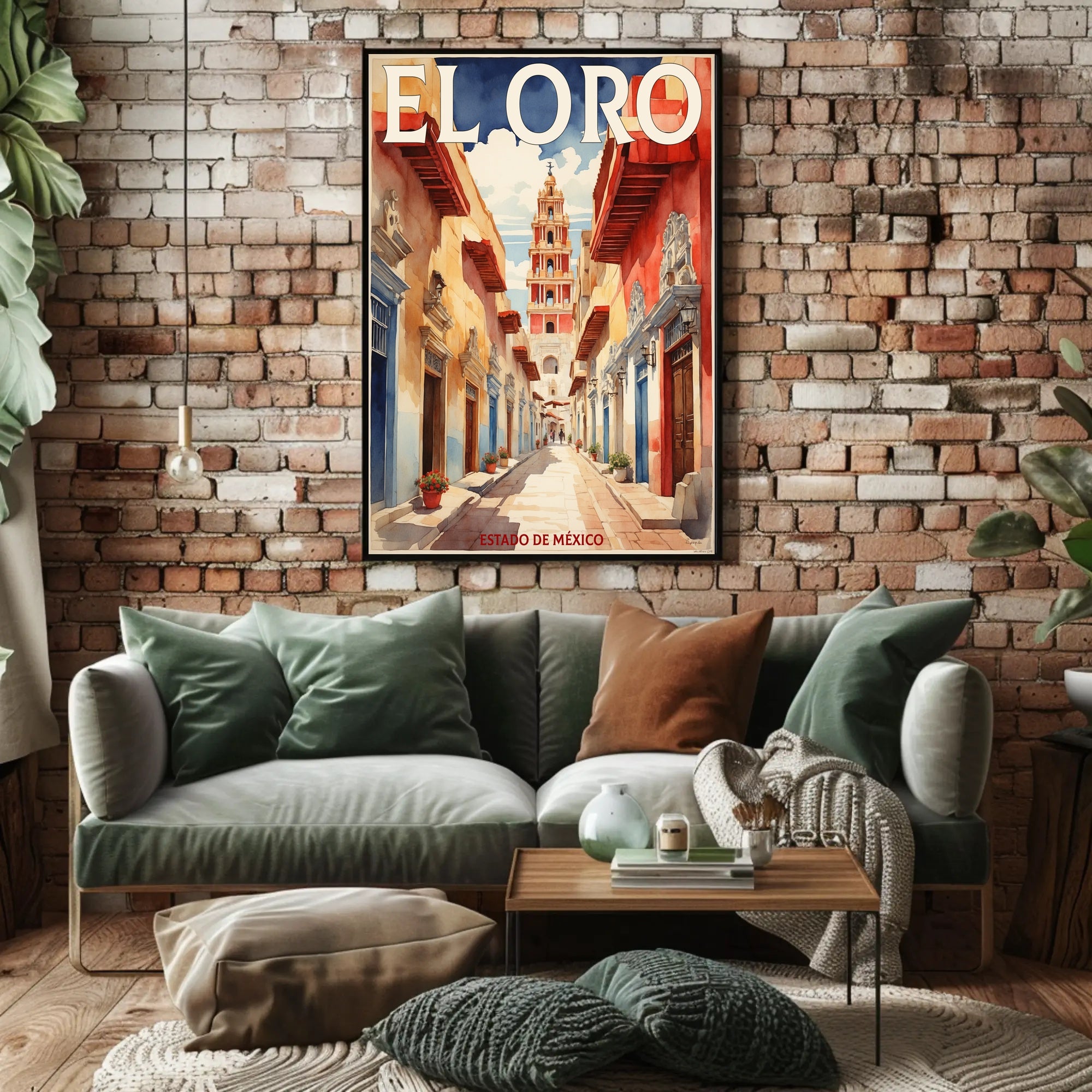Picturesque Mexican Town Watercolor Travel Poster PosterGoat
