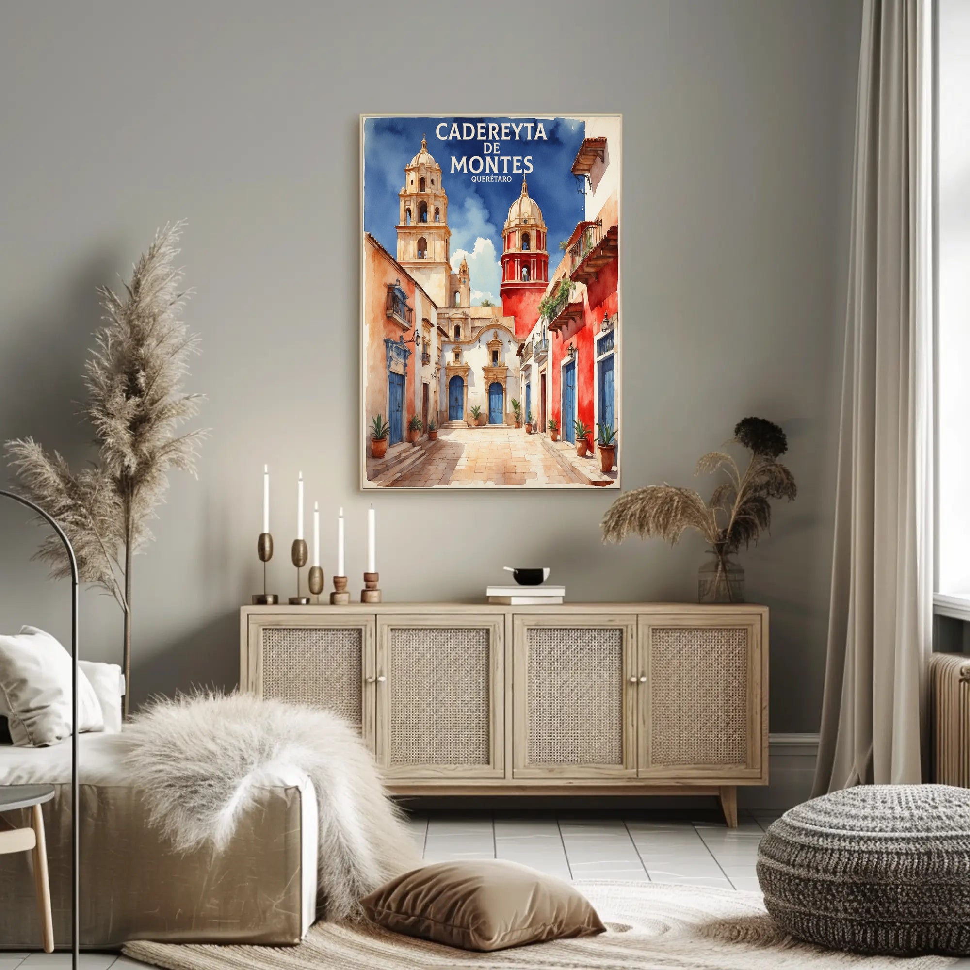 Picturesque Mexican Townscape: Watercolor Travel Poster PosterGoat