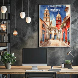 Picturesque Mexican Townscape: Watercolor Travel Poster PosterGoat