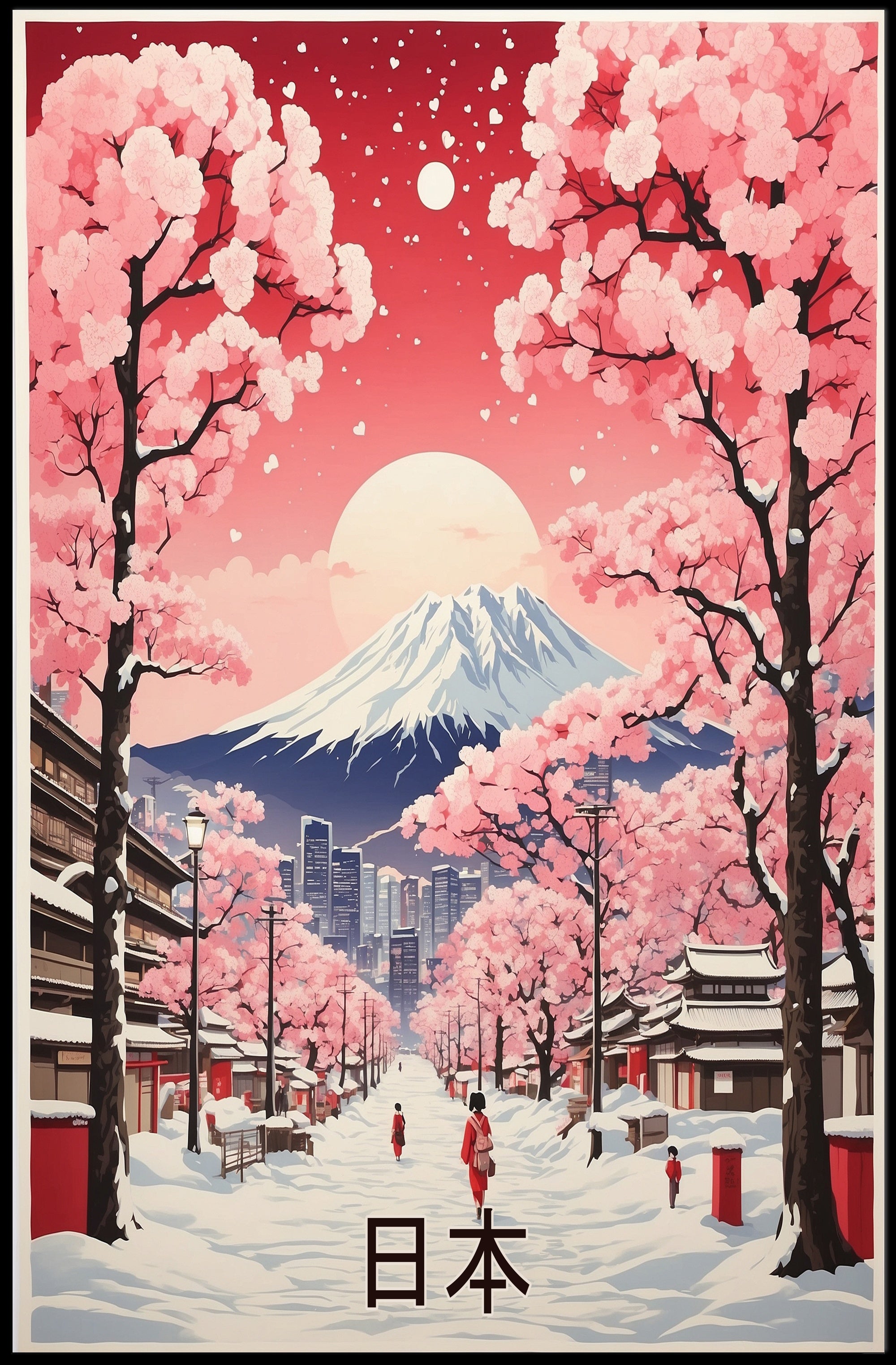 Picturesque Mount Fuji Scene with Cherry Blossoms Travel Poster PosterGoat