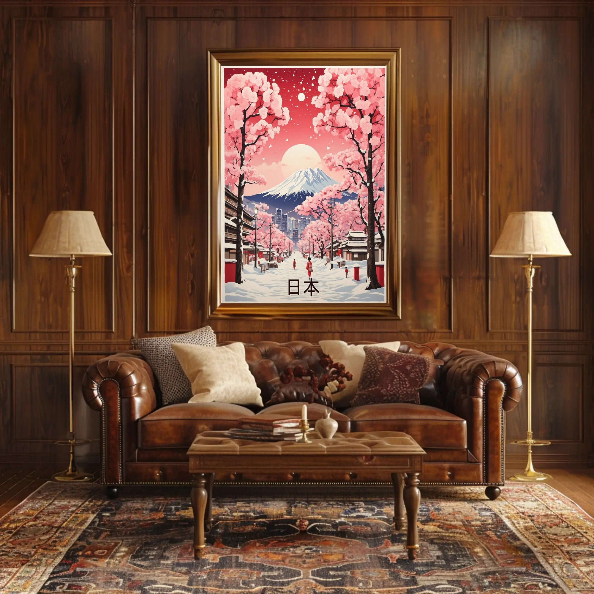 Picturesque Mount Fuji Scene with Cherry Blossoms Travel Poster PosterGoat